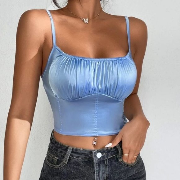 Contemporary Blue Ruched Bust Cami Top - Picture 5 of 6